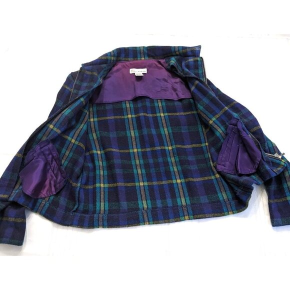 Vintage 80s/90s NEW YORK JEANS Blue Teal Plaid Wool Blend Jacket Zip Up Size S - Picture 7 of 8